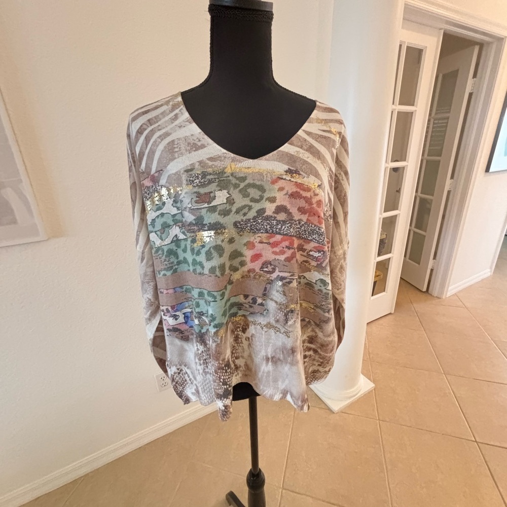 Moda Leopard Print with Gold V Neck .